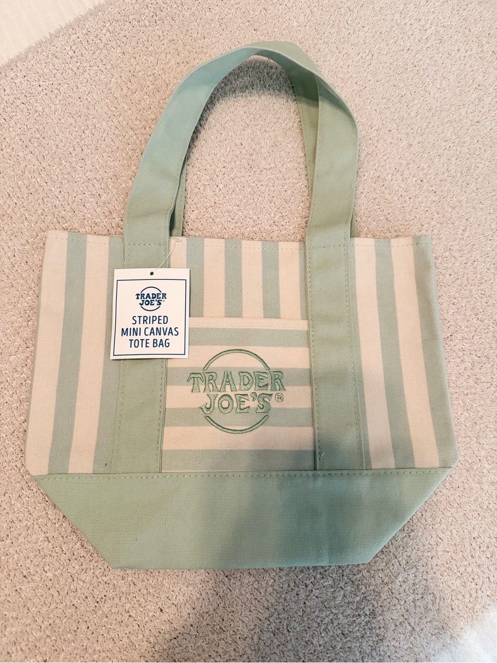 Trader Joe’s Green Striped Mini Canvas Tote Bag NEW 2026 Drop